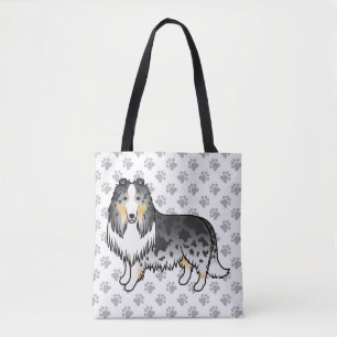 Blaue Merle Rough Collie Süßer Cartoon-Hund & Pfot Tasche