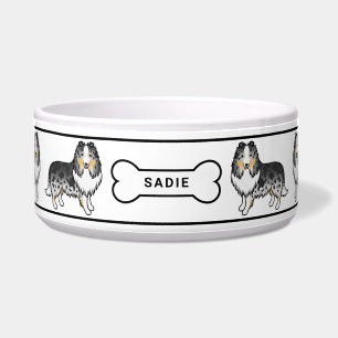 Blaue Merle Sheltie Hunde Mit Knochen & Namen Napf