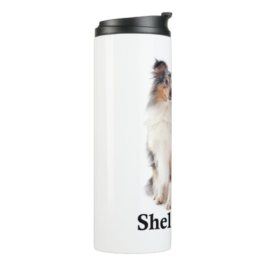 Blaue Merle Sheltie Mama Thermal Tumbler Thermosbecher (Nach links gedreht)