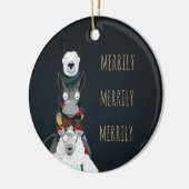 Blaue "Merrily Merrily Merrily" Wintertiere Keramik Ornament (Links)