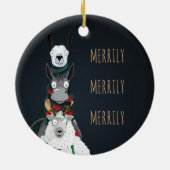 Blaue "Merrily Merrily Merrily" Wintertiere Keramik Ornament (Hinten)