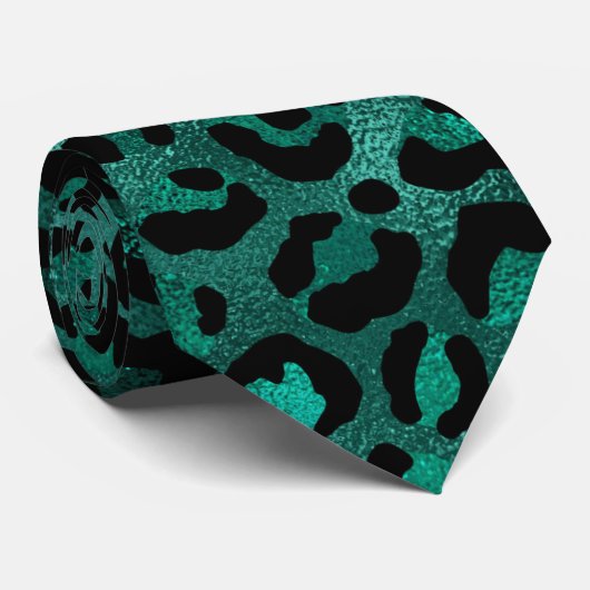 Blaue Metall Leopardenprint Krawatte (Gerollt)