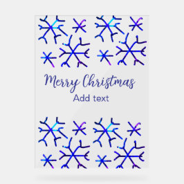 Blaue metallisch glänzende Schneeflocken Weihnacht Acrylschild
