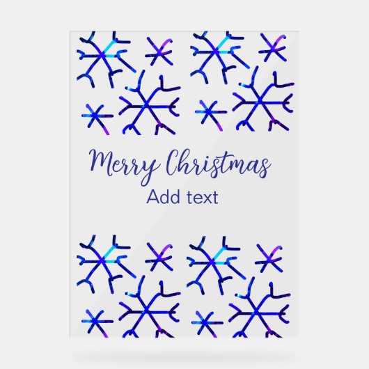 Blaue metallisch glänzende Schneeflocken Weihnacht Acrylschild (Vorderseite)
