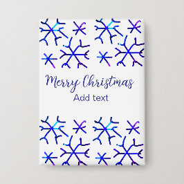 Blaue metallisch glänzende Schneeflocken Weihnacht Button