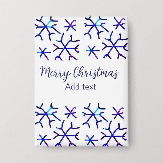 Blaue metallisch glänzende Schneeflocken Weihnacht Button (Vorderseite)