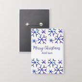 Blaue metallisch glänzende Schneeflocken Weihnacht Button (Vorderseite/Rückseite)