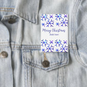Blaue metallisch glänzende Schneeflocken Weihnacht Button (Insitu)