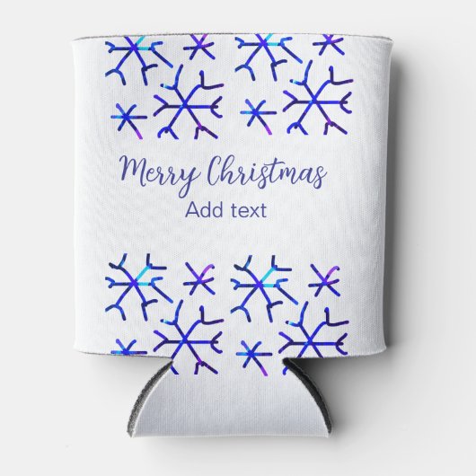 Blaue metallisch glänzende Schneeflocken Weihnacht Dosenkühler (Vorderseite)