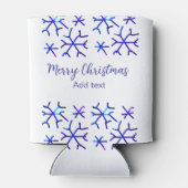 Blaue metallisch glänzende Schneeflocken Weihnacht Dosenkühler (Rückseite)