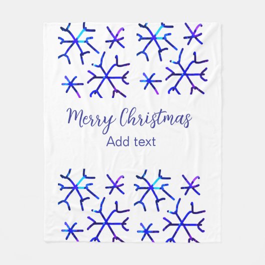 Blaue metallisch glänzende Schneeflocken Weihnacht Fleecedecke (Vorderseite)