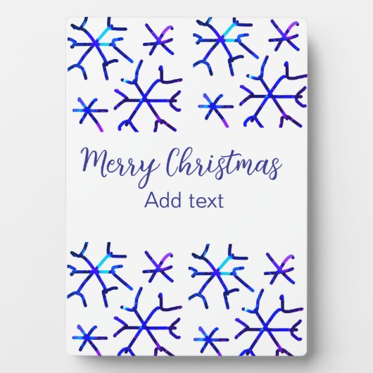 Blaue metallisch glänzende Schneeflocken Weihnacht Fotoplatte (Vorderseite)