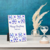 Blaue metallisch glänzende Schneeflocken Weihnacht Fotoplatte (Seite)