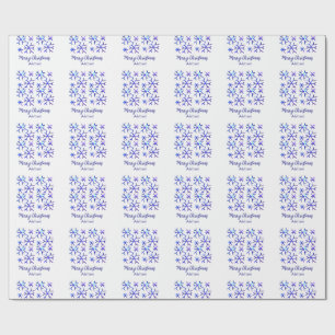 Blaue metallisch glänzende Schneeflocken Weihnacht Geschenkpapier
