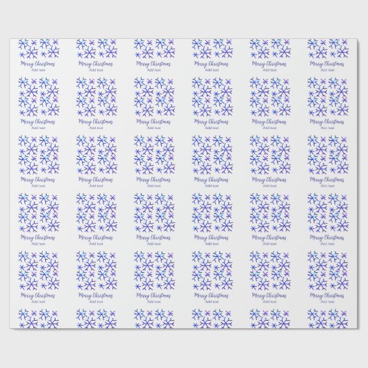 Blaue metallisch glänzende Schneeflocken Weihnacht Geschenkpapier (Flach)