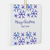 Blaue metallisch glänzende Schneeflocken Weihnacht Keramikornament (Rechts)