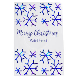 Blaue metallisch glänzende Schneeflocken Weihnacht Mittlere Geschenktüte