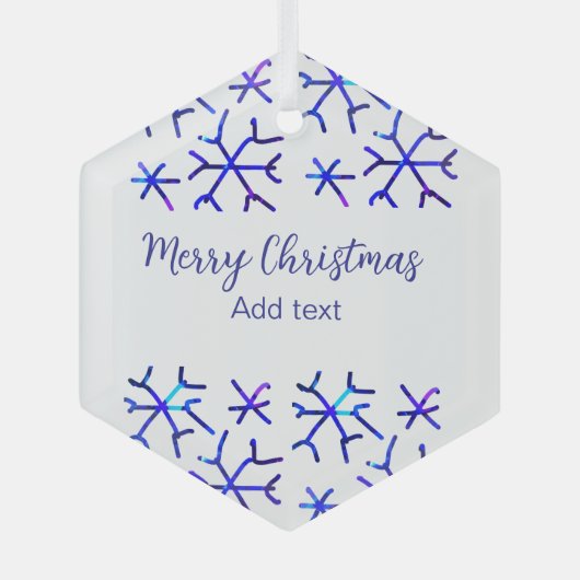 Blaue metallisch glänzende Schneeflocken Weihnacht Ornament Aus Glas (Vorderseite)