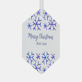 Blaue metallisch glänzende Schneeflocken Weihnacht Ornament Aus Glas (Vorderseite Rechts)