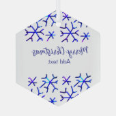 Blaue metallisch glänzende Schneeflocken Weihnacht Ornament Aus Glas (Rückseite)