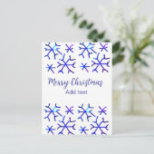 Blaue metallisch glänzende Schneeflocken Weihnacht Postkarte (Stehend Vorderseite)