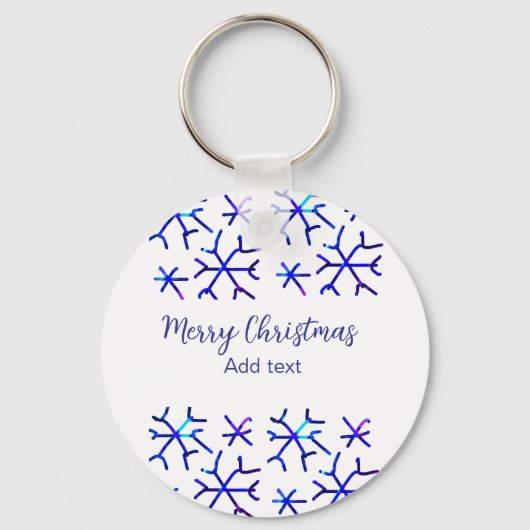 Blaue metallisch glänzende Schneeflocken Weihnacht Schlüsselanhänger (Vorderseite)