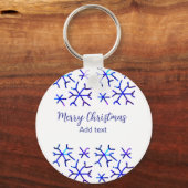 Blaue metallisch glänzende Schneeflocken Weihnacht Schlüsselanhänger (Rückseite)