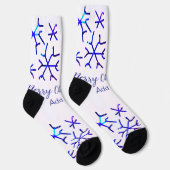 Blaue metallisch glänzende Schneeflocken Weihnacht Socken (Rechts)