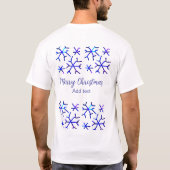 Blaue metallisch glänzende Schneeflocken Weihnacht T-Shirt (Rückseite)