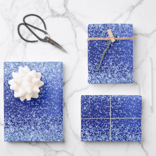 Blaue Metallische Glitzer-Sparkle-Muster Geschenkpapier Set