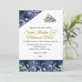 Blaue Metallische Hochzeit der Trellis Einladung (Stehend Vorderseite)