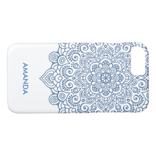 Blaue metallische Intricate Mandala Case-Mate iPhone Hülle (Rückseite (Horizontal))