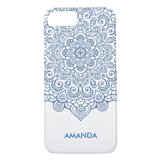 Blaue metallische Intricate Mandala Case-Mate iPhone Hülle (Rückseite)