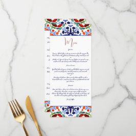 Blaue mexikanische farbige Talavera-Fliesen-Menüvo Menükarte