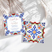 Blaue mexikanische Fliesen-Brautparty-Vorlage Einladung