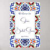 Blaue mexikanische Fliesen Brautparty willkommen Poster (Vorne)