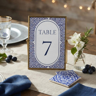Blaue mexikanische Talavera-spanische Hochzeit Tischnummer