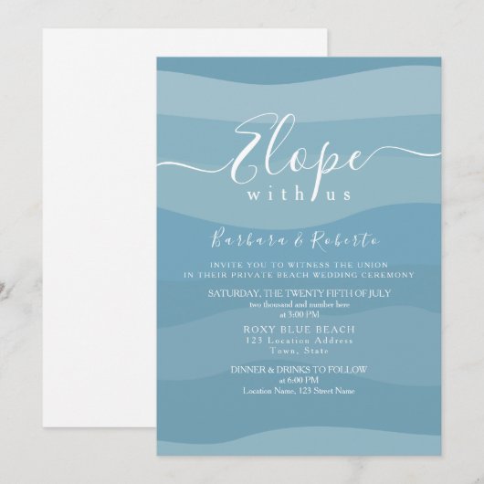 Blaue Micro-Hochzeit Einladung (Vorne/Hinten)