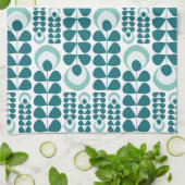 Blaue Mid-Mod-Blumenmuster Geschirrtuch (Gefaltet)