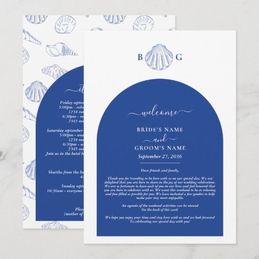 Blaue Miesmuschel Strandhochzeitsplan Programm (Vorne/Hinten)