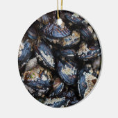 Blaue Miesmuscheln Kaliforniens, die auf Felsen in Keramik Ornament (Links)