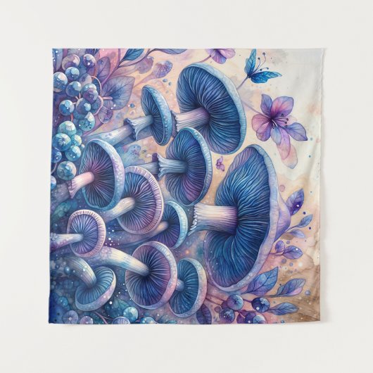 Blaue Milch Pilz Wasserfarbe Kunst Wandteppich (Vorderseite (Horizontal))