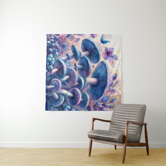 Blaue Milch Pilz Wasserfarbe Kunst Wandteppich (Beispiel (Horizontal))