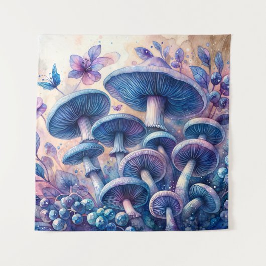 Blaue Milch Pilz Wasserfarbe Kunst Wandteppich (Vorderseite)