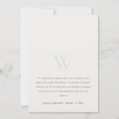 Blaue Minimal-Monogram-Foto-Geburtsankündigung Dankeskarte (Rückseite)