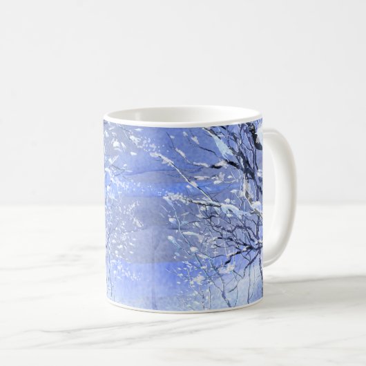 Blaue Minimal Winterwald - Aquarellfärbung Kaffeetasse (VorderseiteRechts)