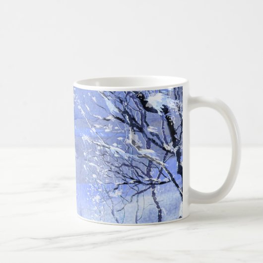 Blaue Minimal Winterwald - Aquarellfärbung Kaffeetasse (Rechts)