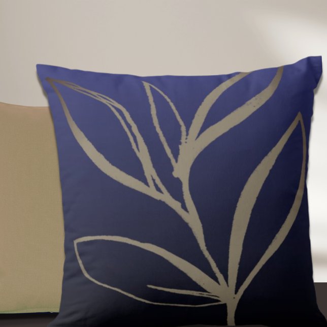 Blaue Minimalistische Aquarellfarben-Blätter Kopfk Kissen (Von Creator hochgeladen)