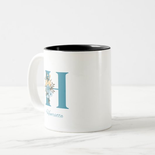 Blaue Minimalistische florale Tasse (Vorderseite Links)