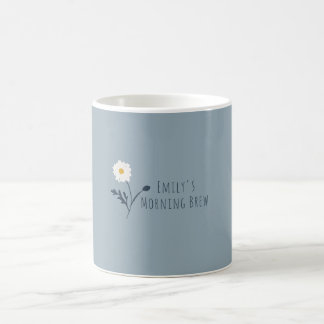 Blaue minimalistische Gänseblümchen & Text Moderne Kaffeetasse